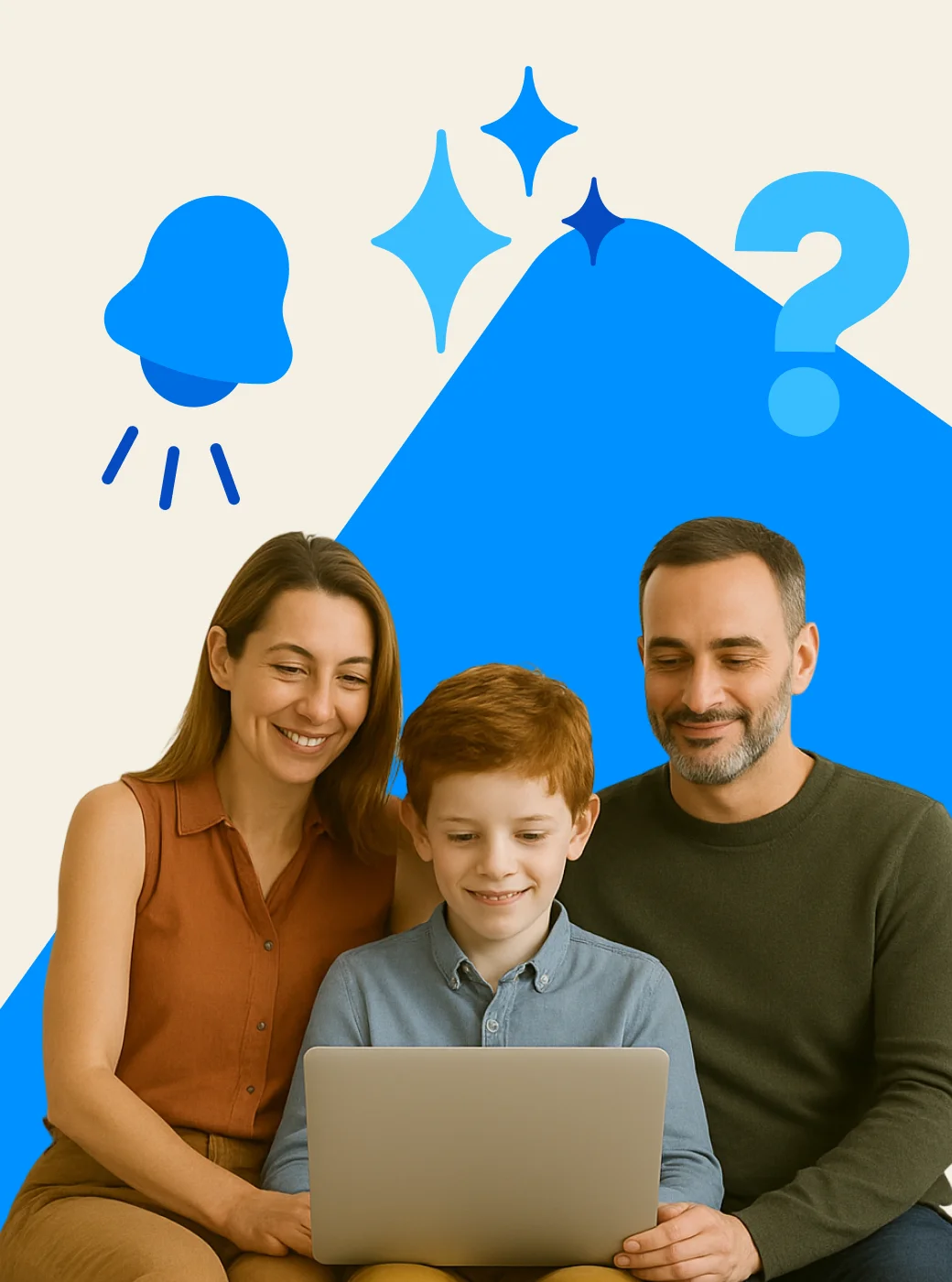 Gradebox for Parents - Family of three gathered around laptop